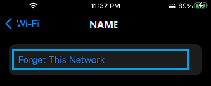 Forget Wi-Fi Network Option on iPhone