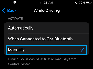 Manually Enable Driving Mode Option on iPhone