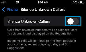 Switch OFF Silence Unknown Callers on iPhone