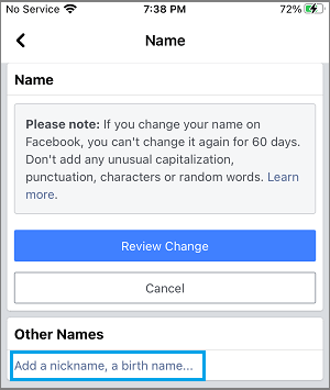 Add Nickname to Facebook