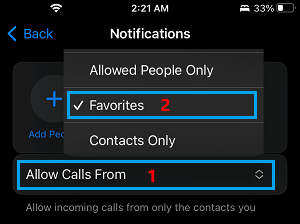 Allow Only Favorites to Call Option on iPhone
