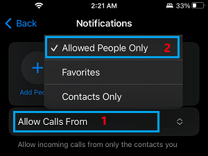 Allow Only Selected People to Call Option on iPhone