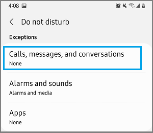 Calls And Messages Exceptions Setting Option in Android