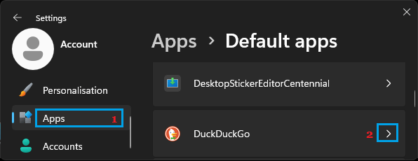Select DuckDuckGo on Default Apps Screen