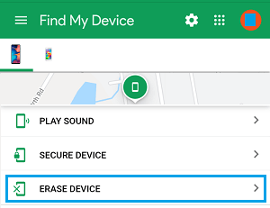Erase Device Option in Google Find My Device