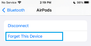 Forget AirPods Option on iPhone
