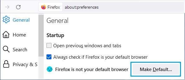 Make Firefox As Default Browser Option
