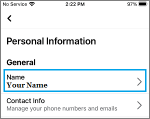 Facebook Name Settings Option