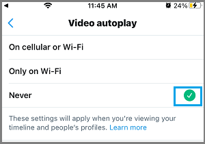 Never Autoplay Videos Option in Twitter Mobile