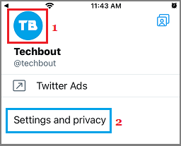 Settings and Privacy Option in Twitter Mobile