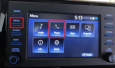 Phone Settings Menu on Toyota Multi-Media Screen 