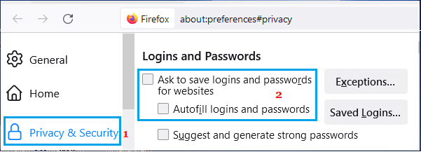 Prevent Firefox from Asking to Save Passwords