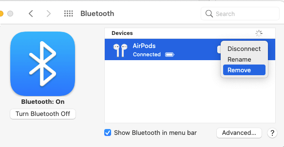 Remove AirPods from Mac