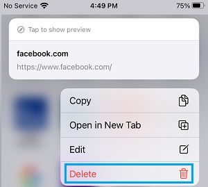 delete frequently visited sites