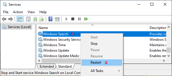 Restart Windows Search Service