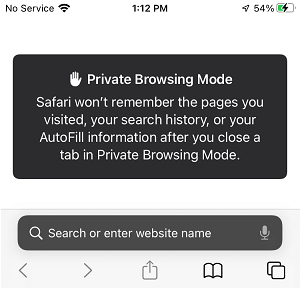 iPhone Safari Private Browsing Mode