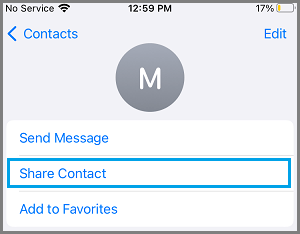 Share Contact Option on iPhone