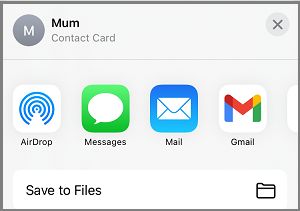 Share Contacts Menu on iPhone Contacts App