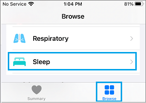 Sleep Settings Option on iPhone Health App