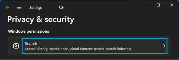 Open Windows Search Settings Option