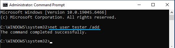 Add Local User Account Using Command Prompt