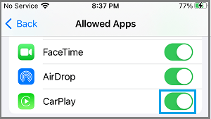 Allow CarPlay on iPhone