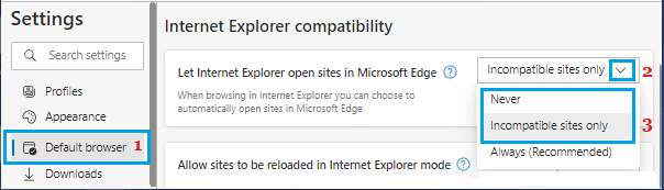 Set Microsoft Edge to Open Websites in Internet Explorer