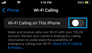 Disable WiFi Calling on iPhone