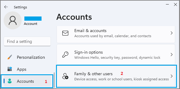 Family & Other Users Option in Windows 11