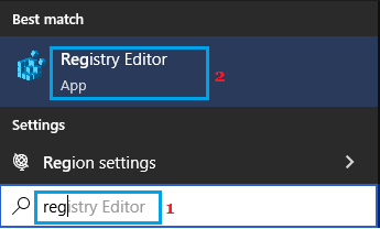 Open Registry Editor Using Windows Search