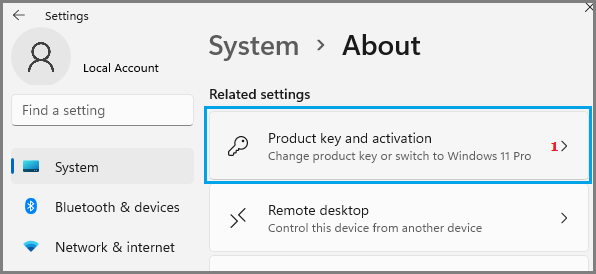 Product Key & Activation Tab in Windows 11