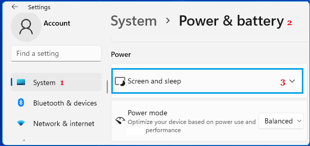 Sleep Settings Option in Windows 11