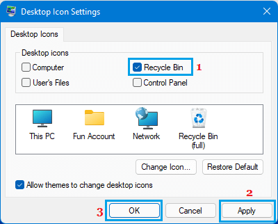Show Recycle Bin on Windows 11 Desktop