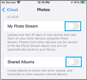 Turn OFF Photo Stream and Shared Albums on iPhone
