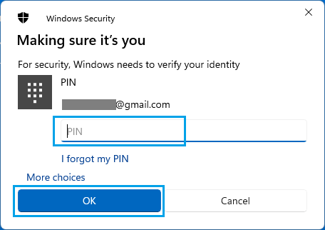 Verify Microsoft Account PIN