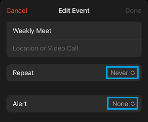 Edit Even Option on iPhone Calendar App