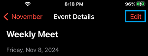 Edit Events Option on iPhone Calendar App