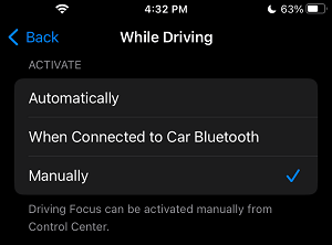 Manually Enable DND While Driving on iPhone