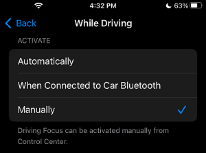 Manually Enable Driving Mode on iPhone