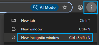 Open New Incognito Window Option in Chrome