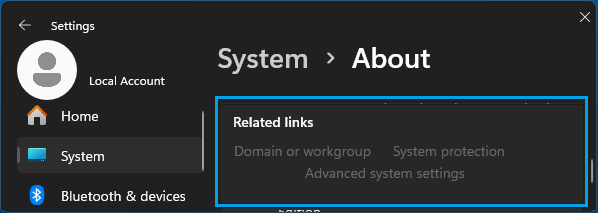 Open System Properties Using Settings