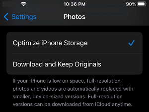 Optimize iPhone Storage Option on iPhone