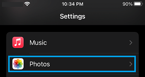 Photos App Settings Option on iPhone