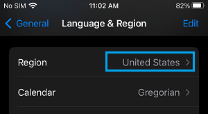 Language And Region Settings Option on iPhone