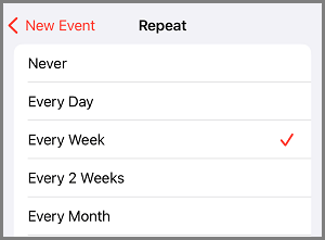 Select Frequency of Repeat Calendar Event on iPhone