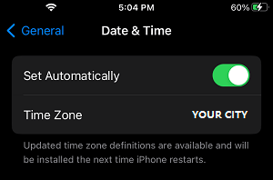Set Date and Time Automatically Option on iPhone