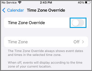 Disable Time Zone Override For Calendar Event on iPhone