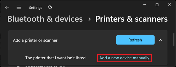 Manually Add Printer Option in Windows
