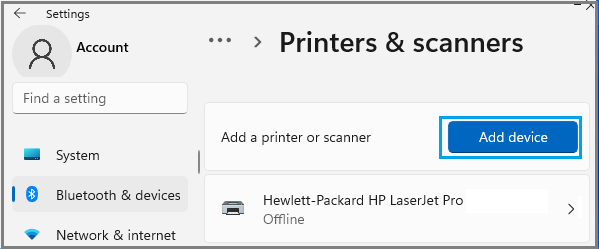 Add Printer or Scanner Option in Windows 11