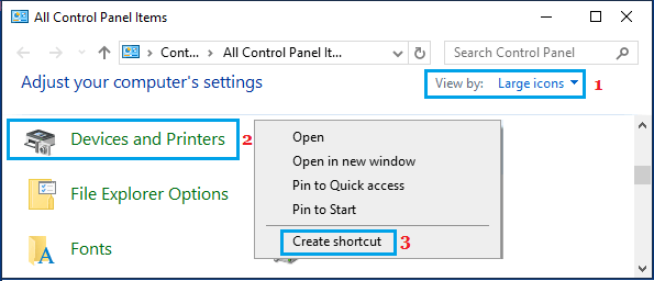 Add Devices & Printers Shortcut to Desktop